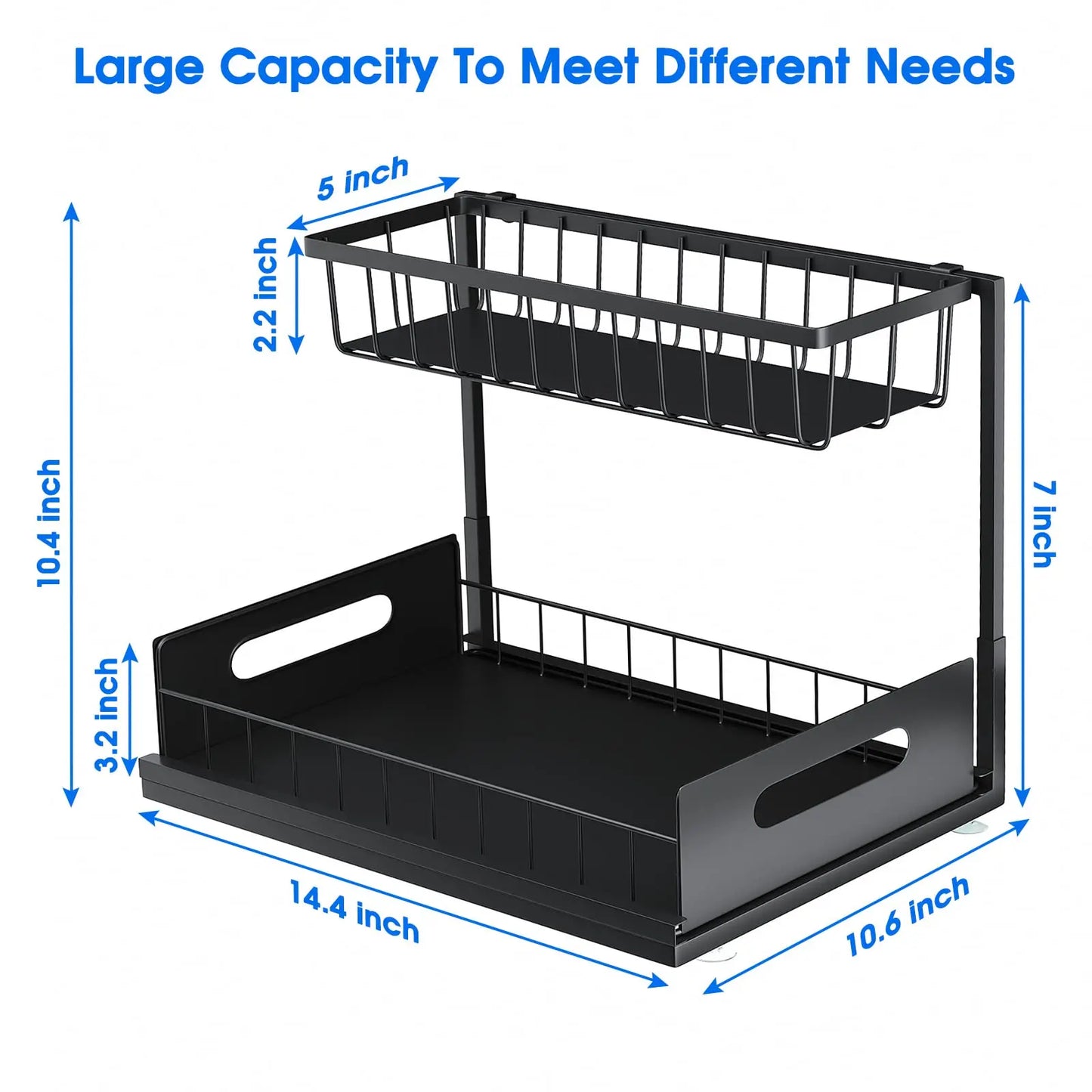 Under Sink 2-Tier Sliding Cabinet Organizer — Pull-Out Basket Drawer for Bathroom & Kitchen Storage
