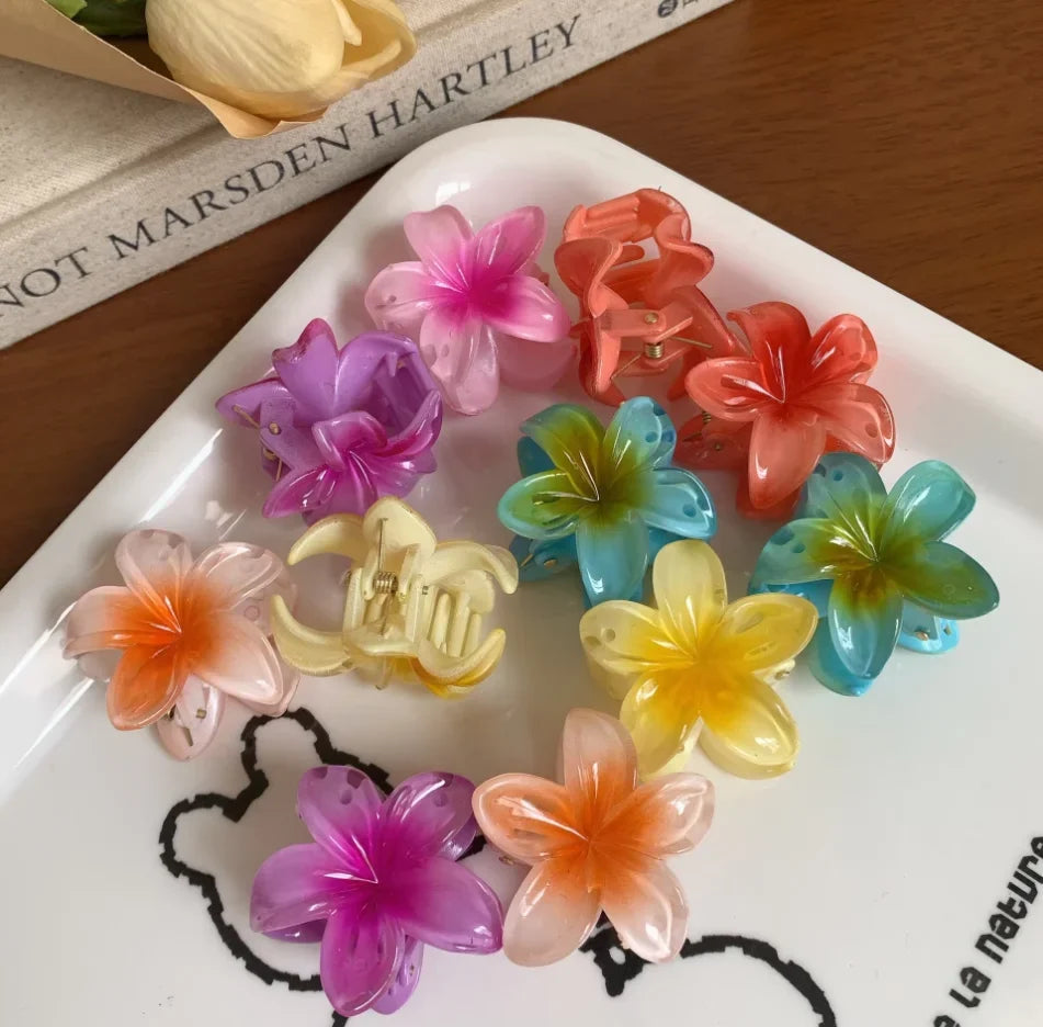 6-Piece Gradient Flower Hair Clips - Small Fashion Crab Claw Barrettes for Women