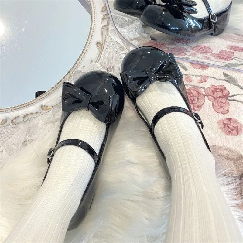 Women’s Lolita Flats – Low Round Toe Cross Strap Bow Princess Tea Party Shoes, Cute Lovely Student Shoes 2025