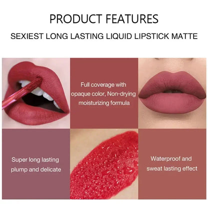 HANDAIYAN 6-Piece Matte Lipstick Set – Waterproof, Long-Lasting, Non-Stick Cup Korean Makeup for Women