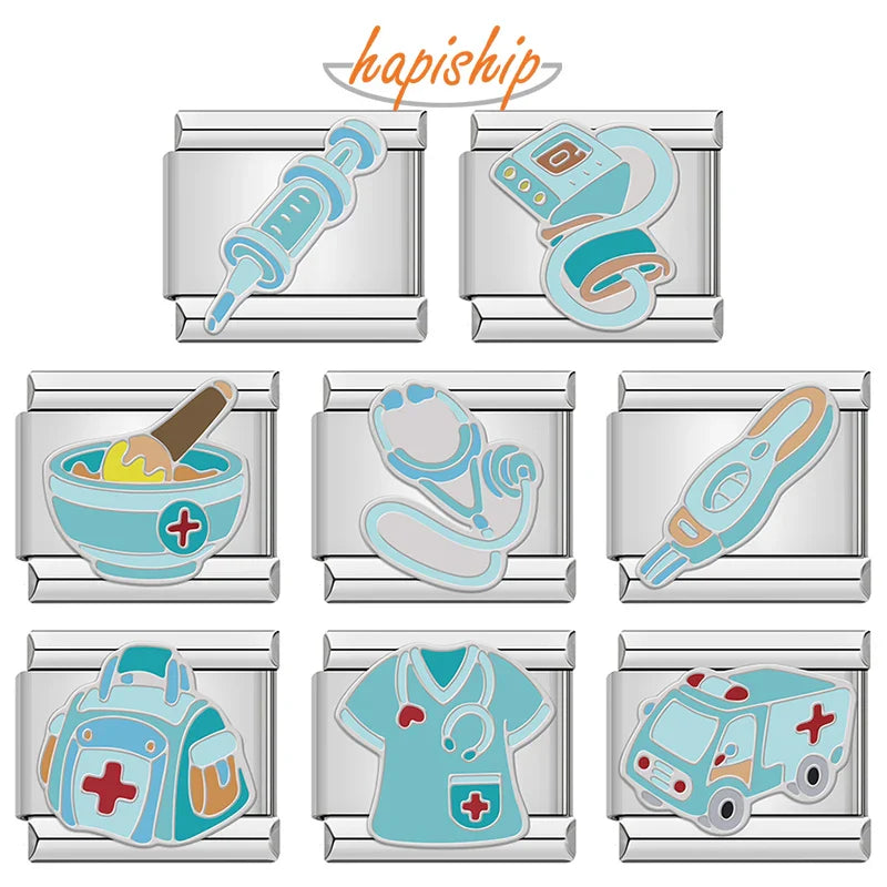 Hapiship 2025 Nurse Injection Charms — Italian 9mm Stainless Steel Bracelet Jewelry DJ1836-C
