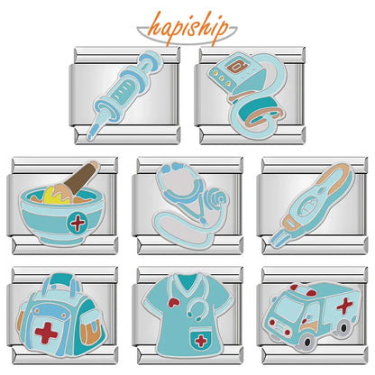 Hapiship 2025 Nurse Injection Charms — Italian 9mm Stainless Steel Bracelet Jewelry DJ1836-C