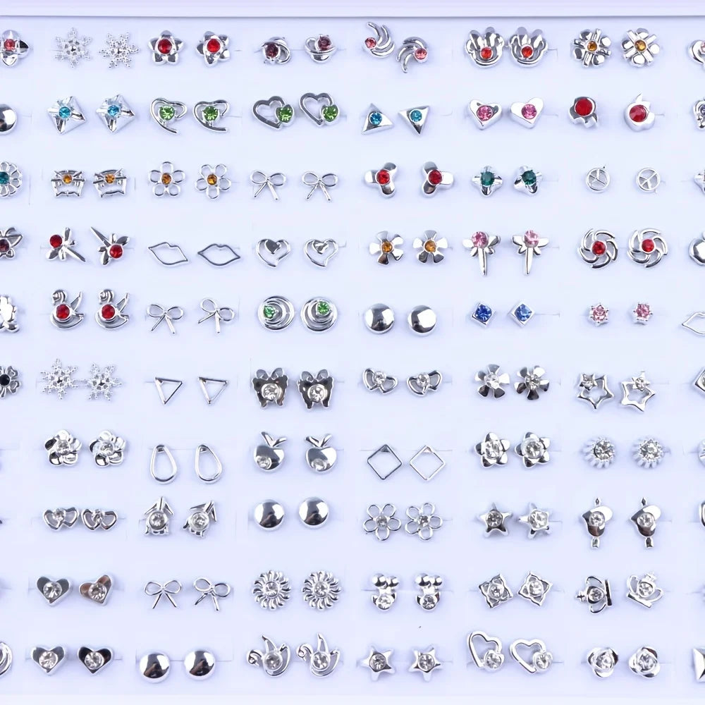 36 Pairs Colorful Rhinestone Stud Earrings – Mixed Animal & Fruit Styles for Women & Girls, Wedding & Party Jewelry Gift