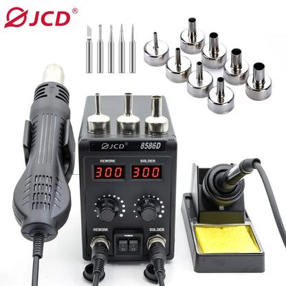 JCD 8586D 2-in-1 750W Soldering Station with Hot Air Gun – LCD Digital Display Electric Soldering Iron for SMD Welding & Rework