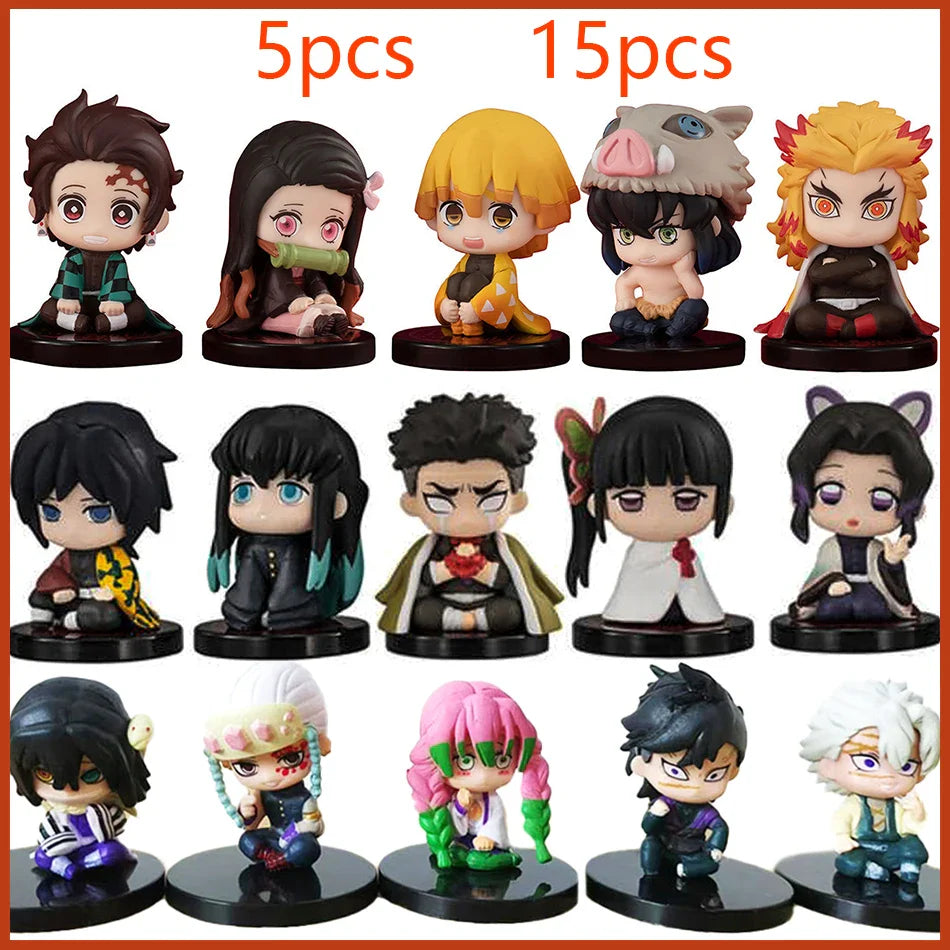 Q Posket Demon Slayer Figures – Mini PVC Dolls, Kimetsu no Yaiba Desktop Decoration, 5/10/15pcs Sets
