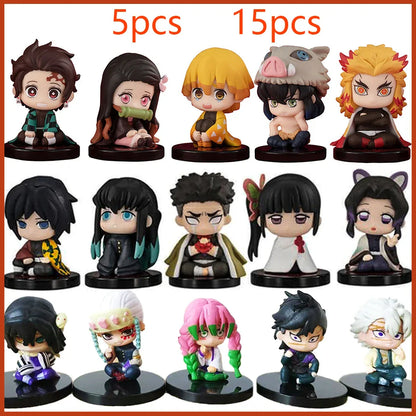 Q Posket Demon Slayer Figures – Mini PVC Dolls, Kimetsu no Yaiba Desktop Decoration, 5/10/15pcs Sets