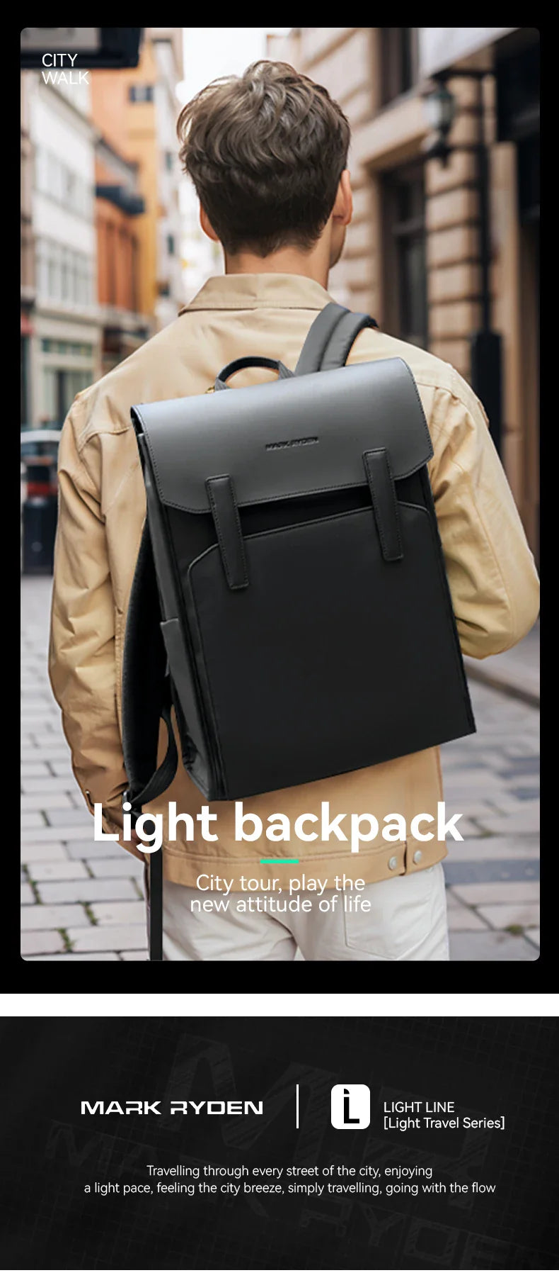 Mark Ryden Classic Business Black Leather Backpack – 15.6" Laptop, Waterproof, School & Work Bag for Men