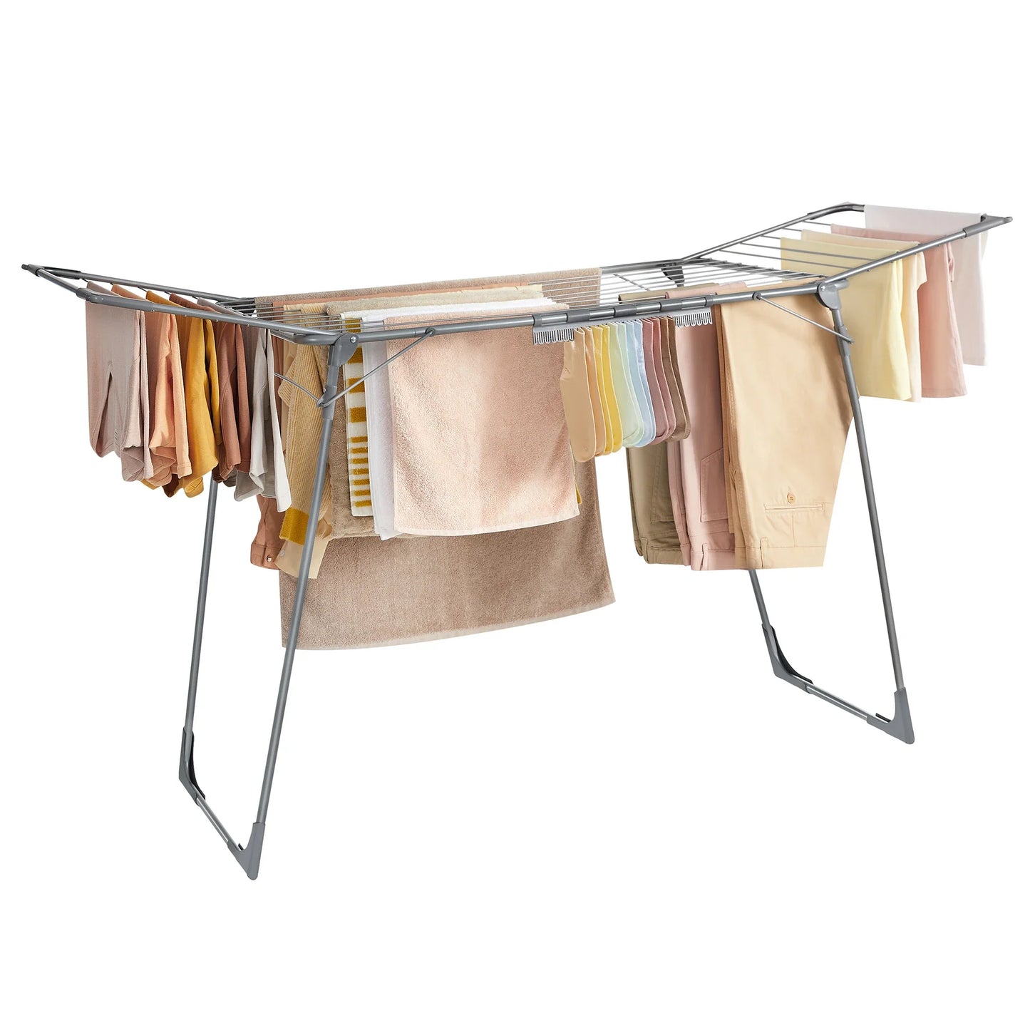 SONGMICS Foldable Gullwing Clothes Drying Rack – Space-Saving Laundry Rack with Sock Clips, 22.2"x68.1"x38"