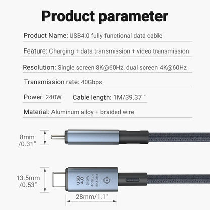 240W USB-C to USB-C Fast Charging Cable — 39.37” Braided High-Speed 40Gbps with 8K Video for iPhone 15 Pro/Max & Samsung Galaxy S22/23