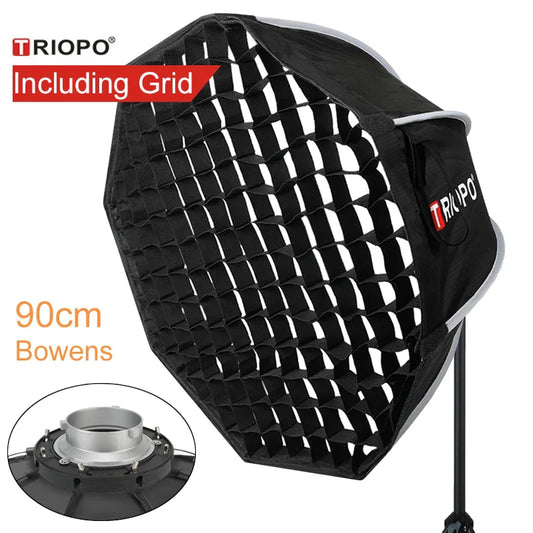 Triopo 90cm Portable Softbox with Bowens Mount & Honeycomb Grid – K90 Octagon Umbrella for Godox & Jinbei Strobe
