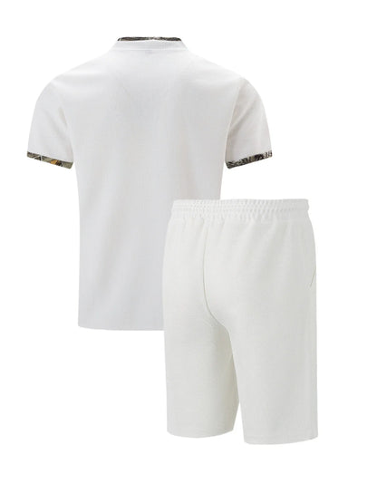 2025 Men's Summer Waffle Knit Short Set – Solid Color Zip-Up Lapel Shirt & Shorts | European & US Style