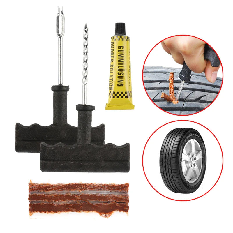 Car & Motorcycle Tire Repair Kit – Tubeless Tyre Puncture Plug Set with Rubber Strips for Truck & Vacuum Tire Repairs
