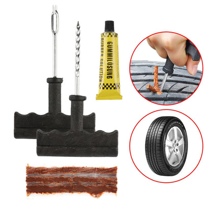 Car & Motorcycle Tire Repair Kit – Tubeless Tyre Puncture Plug Set with Rubber Strips for Truck & Vacuum Tire Repairs
