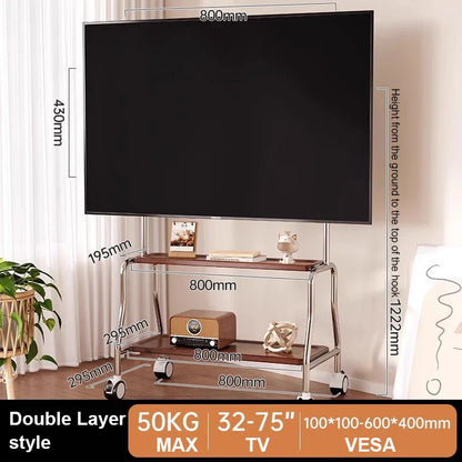 Rolling TV Stand on Wheels – Mobile Cart for 32–75in LCD & LED Flat/Curved TVs, Holds 110lbs, VESA 600x400mm