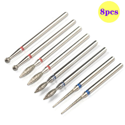 8pcs Diamond Nail Drill Bit Set - Rotary Electric Milling Cutters for Pedicure, Manicure, Cuticle Burr & Nail Tools Accessories