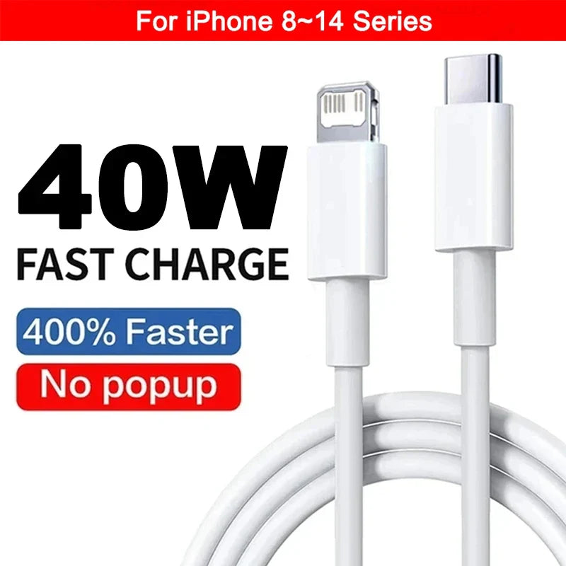 Original 40W PD USB-C Fast Charger Cable – Data Sync & Charging for iPhone 7-16 Series, iPad, USB Type-C Devices