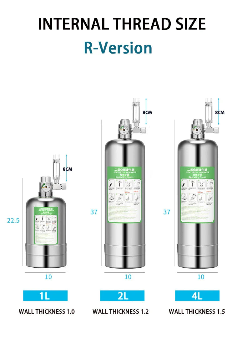 Aquarium DIY CO2 Generator Kit – Stainless Steel CO2 Cylinder & Carbon Dioxide Reactor System for Plants & Fish Tanks