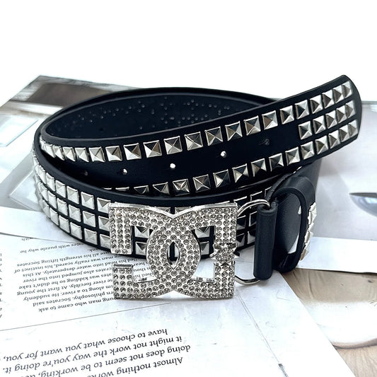 YK2 Luxury Women's Rhinestone Belt – Punk Rivet Leather Fashion Belt with Decorative Embedded Design