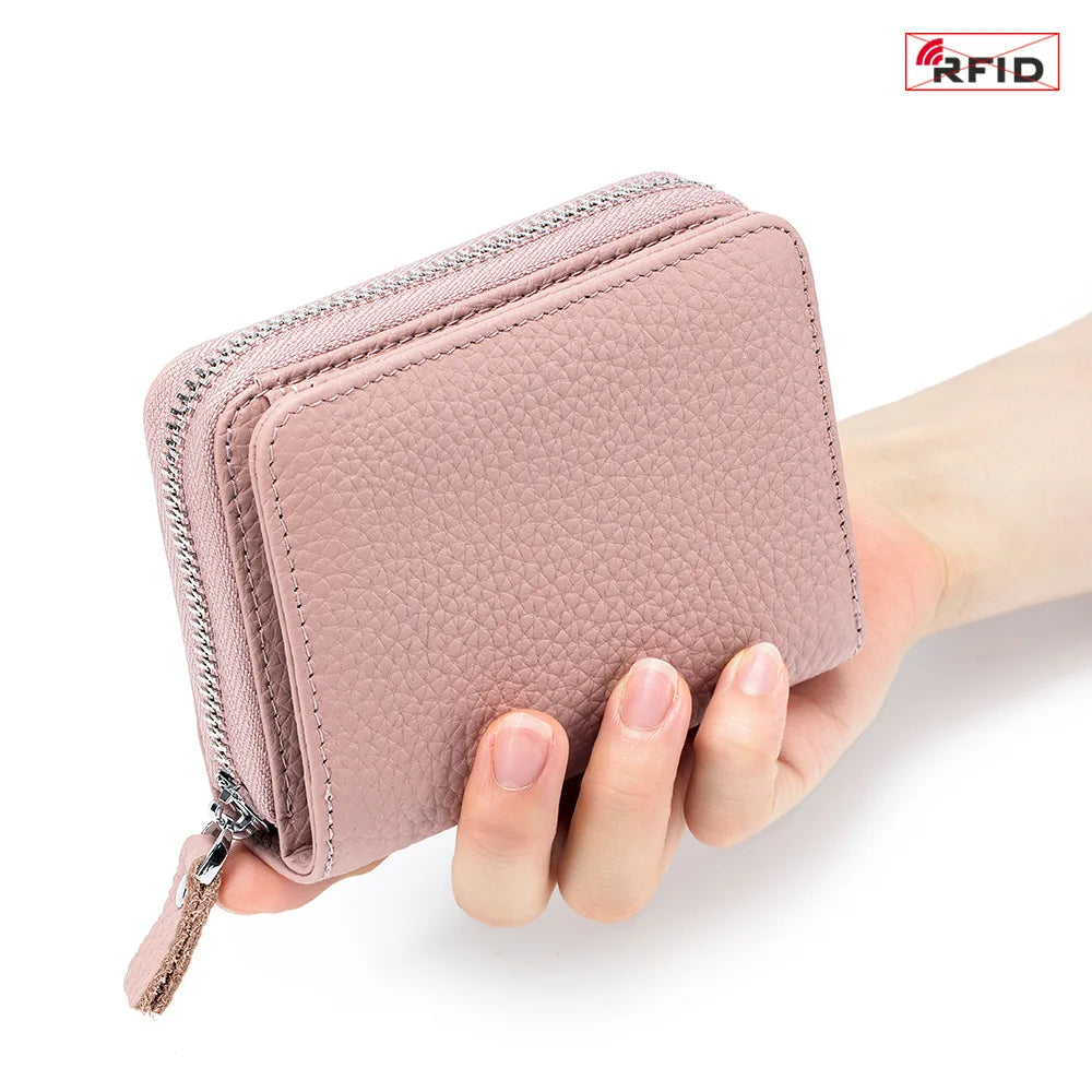 Genuine Leather RFID Short Wallet – Cowhide Card Holder Mini Coin Purse & Key Pouch for Men and Women