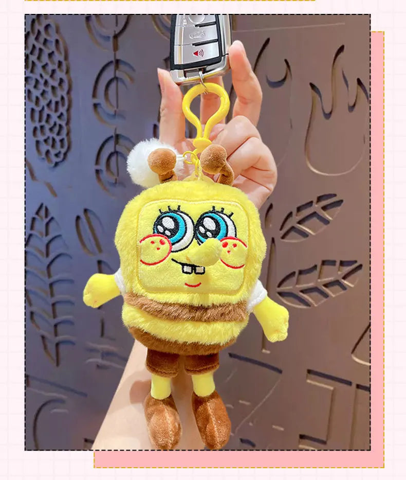 Potdemiel Anime Pink SpongeBob & Patrick Star Kawaii Plush Keychain — Cosplay Stuffed Keyring Gift for Kids