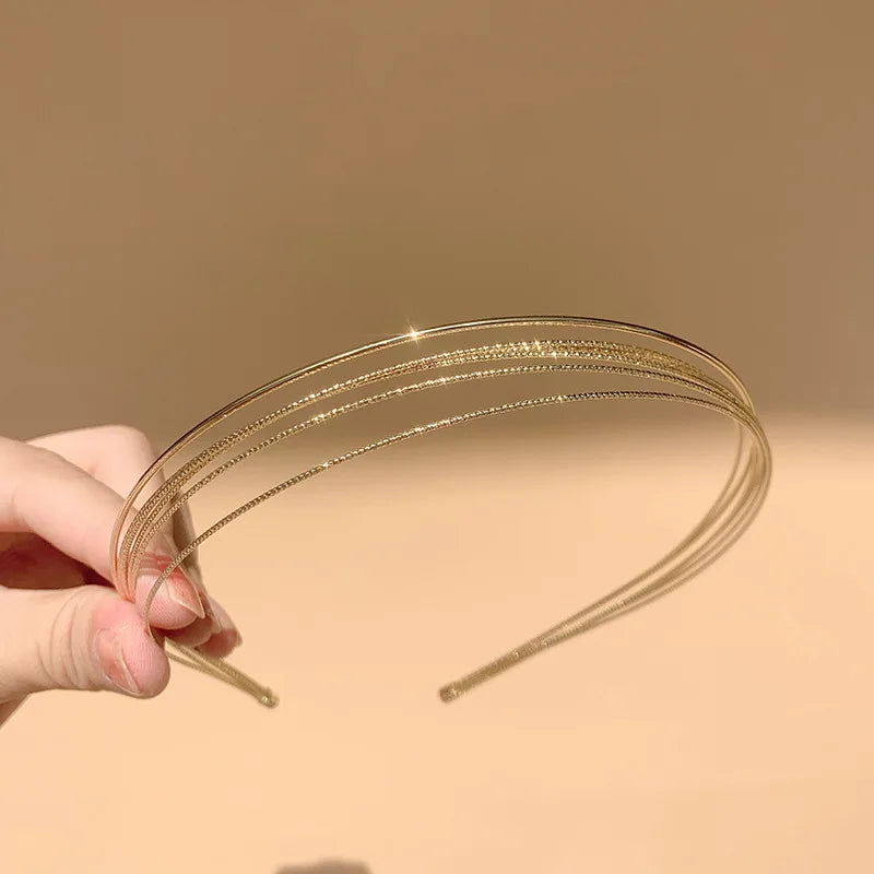 Thin Gold Multilayer Alloy Headband – Double Root Metal Hair Hoop for Women, Smooth & Stylish Hair Accessory