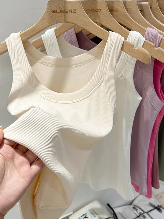 Women’s Ribbed Tank Top Camisole – Solid Color Round Neck Elastic O-Neck Basic Summer Sleeveless Top