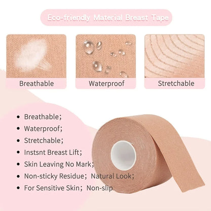 Elastic Breast Lifting Tape — Skin Tone, Invisible, Breathable, Anti-Sagging Tape for Strapless Support