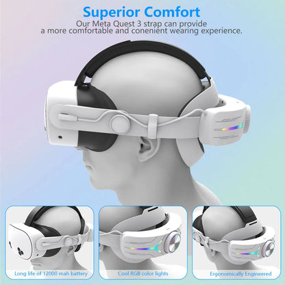 12000mAh RGB Elite Halo Head Strap with Battery for Meta Quest 3S – 25W Fast Charging VR Accessory