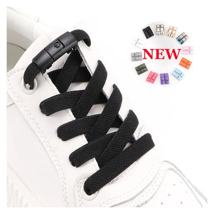 No Tie Shoelaces: Press Lock Elastic Laces for Sneakers Kids Adults, 8MM Widened Flat Shoelaces for Shoes