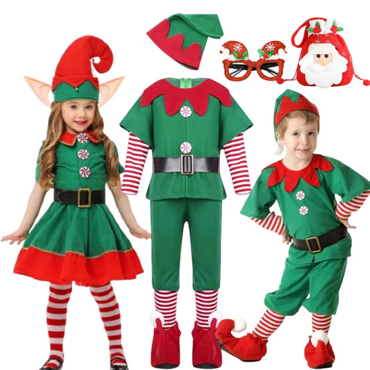 Kids Christmas Elf Costume Set – Green Santa Helper Outfit with Hat for Boys & Girls Holiday Party & Performance Wear