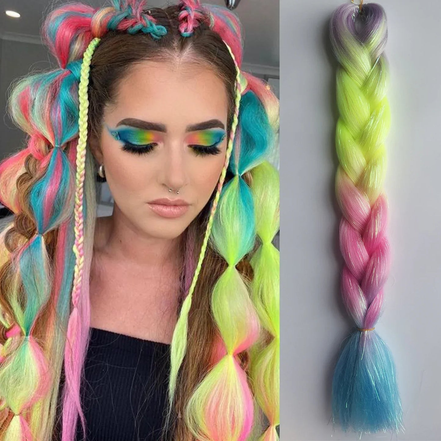 Purple, Pink & White Ombre Straight Braids – Hair Tinsel Festival Rave Extensions for Girls, Crazy Hair Day Braids