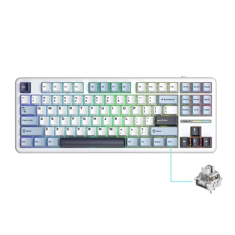 AULA F87 Pro 87-Key Mechanical Keyboard – Tri-Mode 2.4G/USB/Bluetooth, RGB, PBT Keycaps, Gasket Mount, 5-Layer Silencing, Full Key No Impact