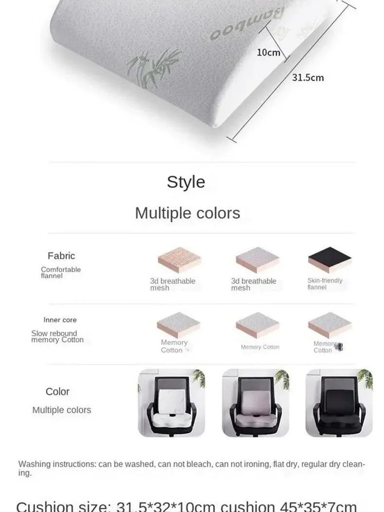 Orthopedic Memory Foam Seat Cushion – Hemorrhoid Relief, Car & Office Chair Lumbar Support, Breathable Pain Relief Pillow