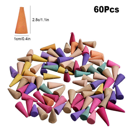 60PCS Scented Incense Cones – Natural Fragrance for Anxiety Relief, Meditation & Relaxation