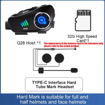 Q28 Motorcycle Helmet Bluetooth Headset — 1080P HD Wireless Camera with Super Wide-Angle Lens, WiFi, IP66 Waterproof Video Recorder