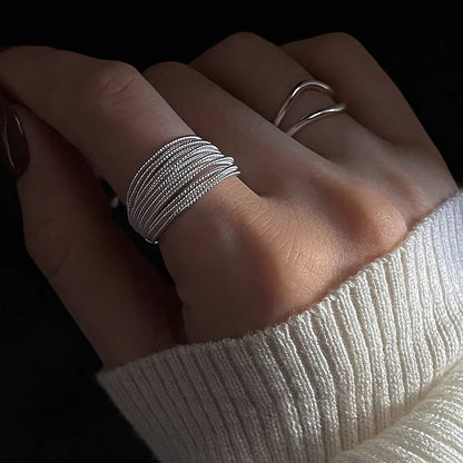 925 Sterling Silver Adjustable Ring — Unique Line Design for Women, Vintage Jewelry Gift
