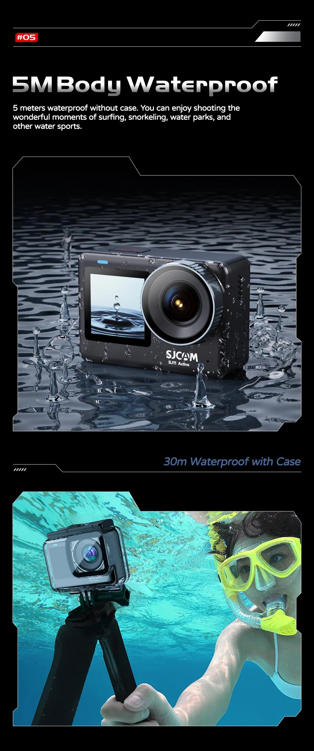 SJCAM SJ11 Active 4K Action Camera – 2.33" Touch Screen, Waterproof, 5G WiFi, Active HDR Sport Camera