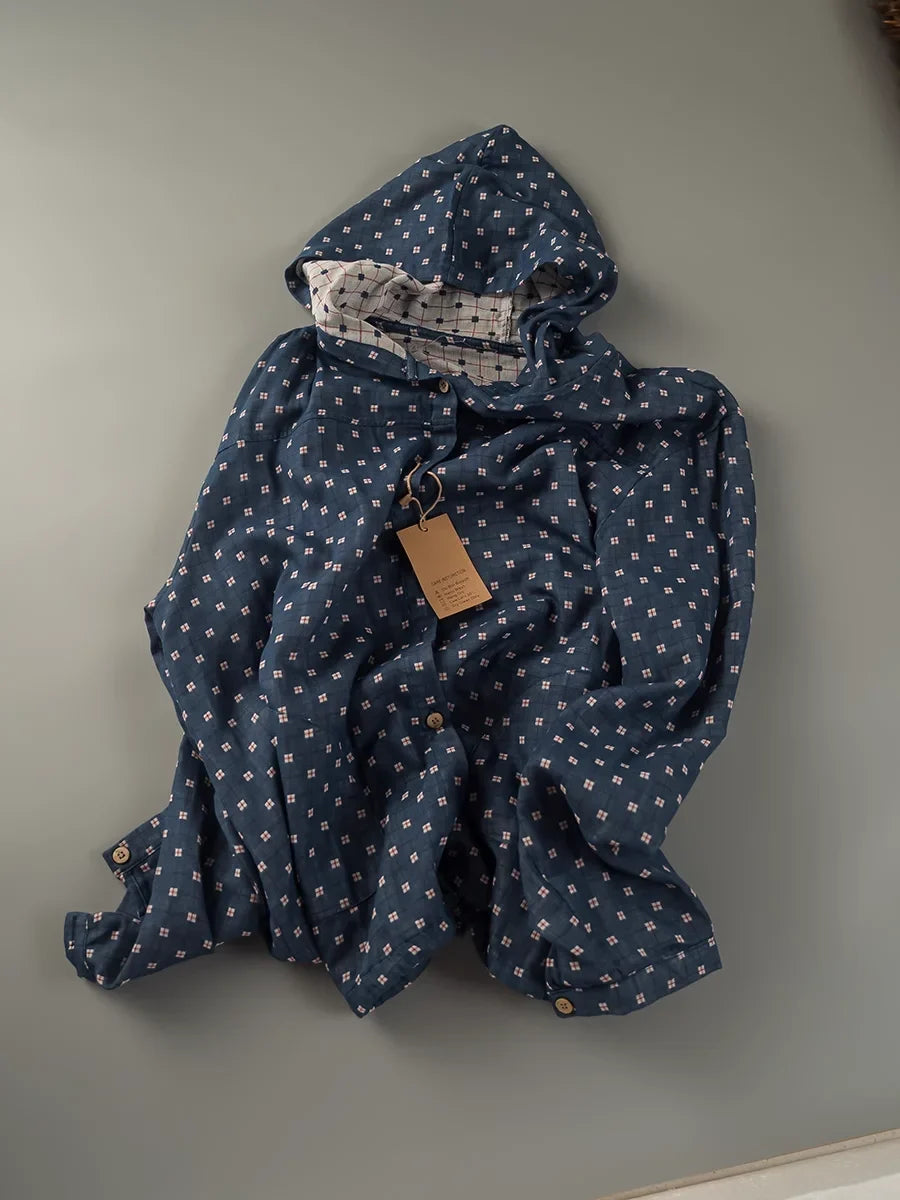 100% Cotton Plaid Hooded Shirt - Women's Casual Oversized Long Sleeve Top for Spring & Autumn