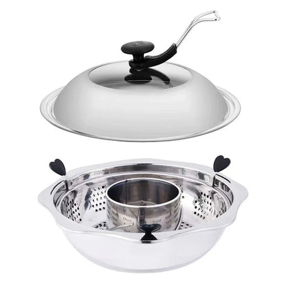 Stainless Steel Rotating Lift Hot Pot - Dual-Sided Mandarin Duck Shabu Shabu & BBQ Steam Pot, Chinese Kitchen Hotpot with Barbecue Feature