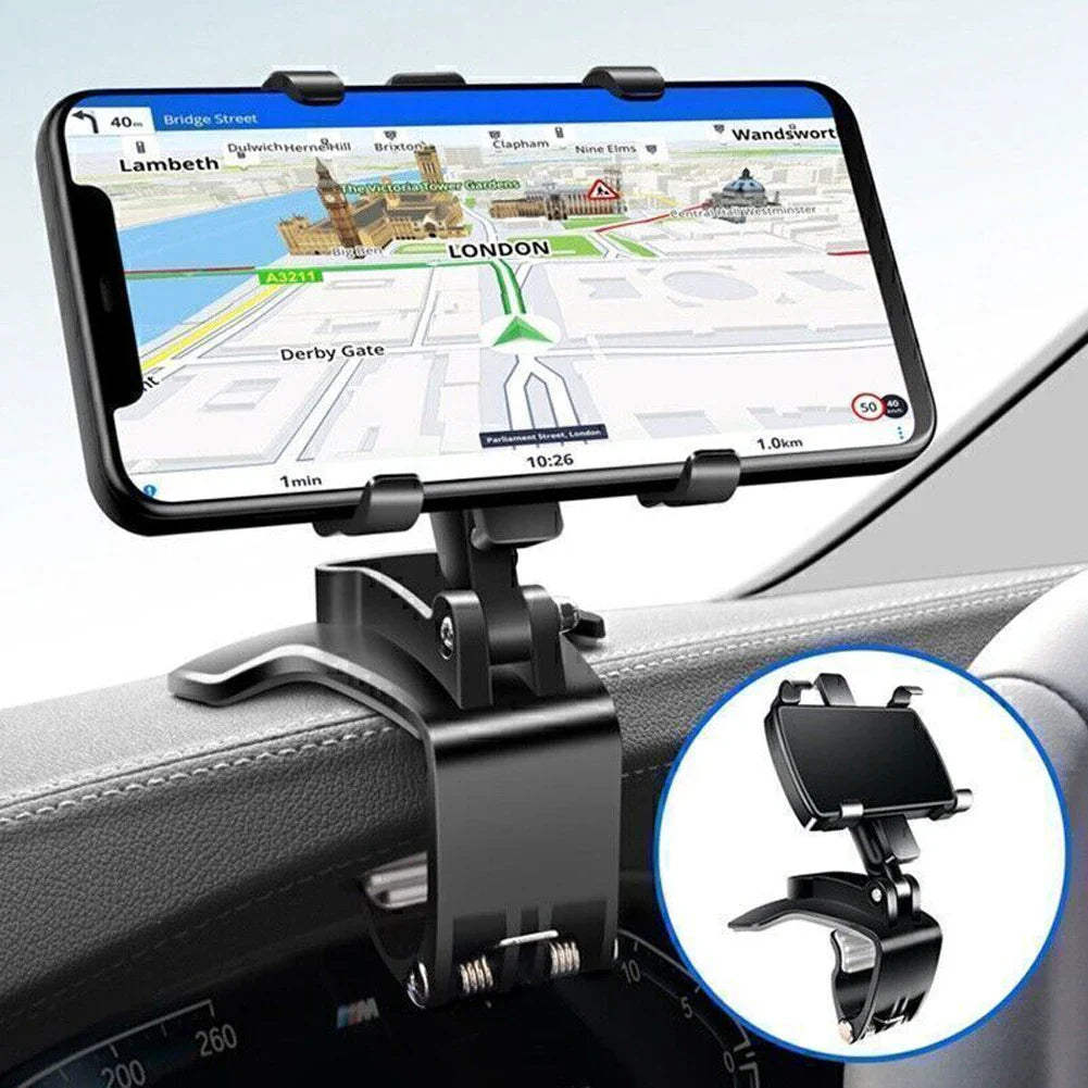 Car Dashboard Phone Holder – 360° Rotating Auto Grip Bracket, Foldable Rearview Mirror Navigation Mount