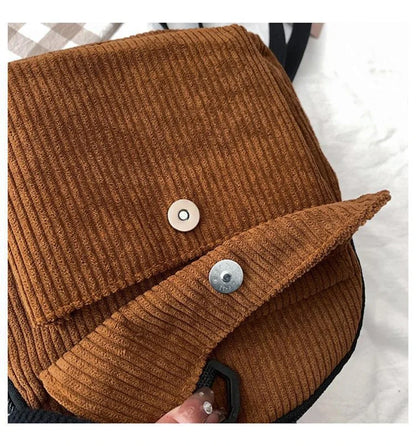 Women's Mini Backpack - Fashionable Solid Color Corduroy Casual Schoolbag with Large Capacity
