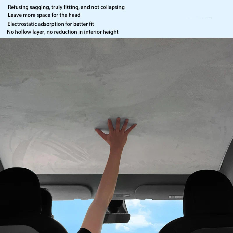 Electrostatic Sunshade for Tesla Model 3 & Y – Ice Cloth Sunroof Front & Rear Glass Skylight Interior Cooling Shade