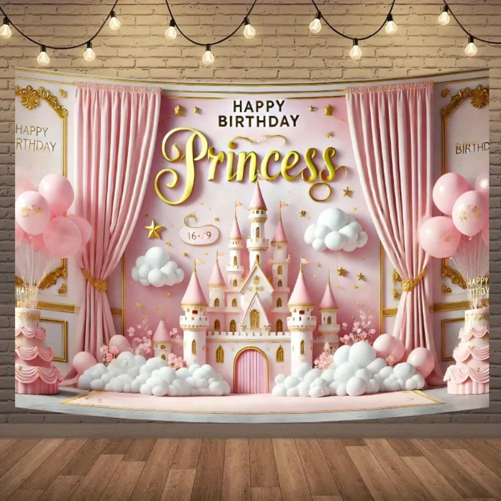 Princess Birthday Party Backdrop - Colorful Family Celebration Background Cloth