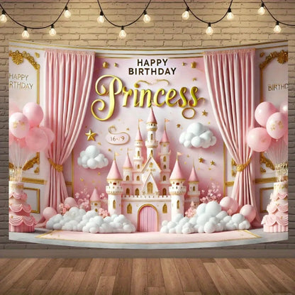 Princess Birthday Party Backdrop - Colorful Family Celebration Background Cloth