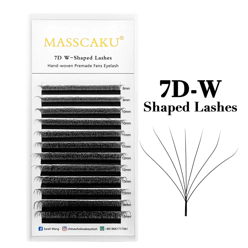 MASSCAKU 12 Lines Premium Mink 3D–6D W Shape Pre-Made Lash Extensions – Soft Natural False Eyelash Extension Supplies