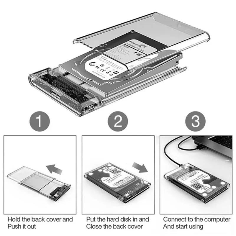 USB 3.0 to SATA III Hard Disk Case: 2.5 Inch HDD SSD Shell External Enclosure - Portable Hard Drive Box for Enhanced Storage and Protection