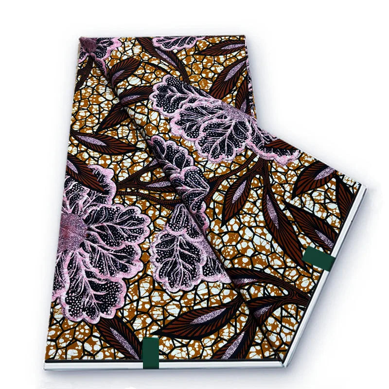 Grand African Glitter Wax Fabric - 6 Yards Soft Cotton Ankara Print Material for Nigerian Clothing