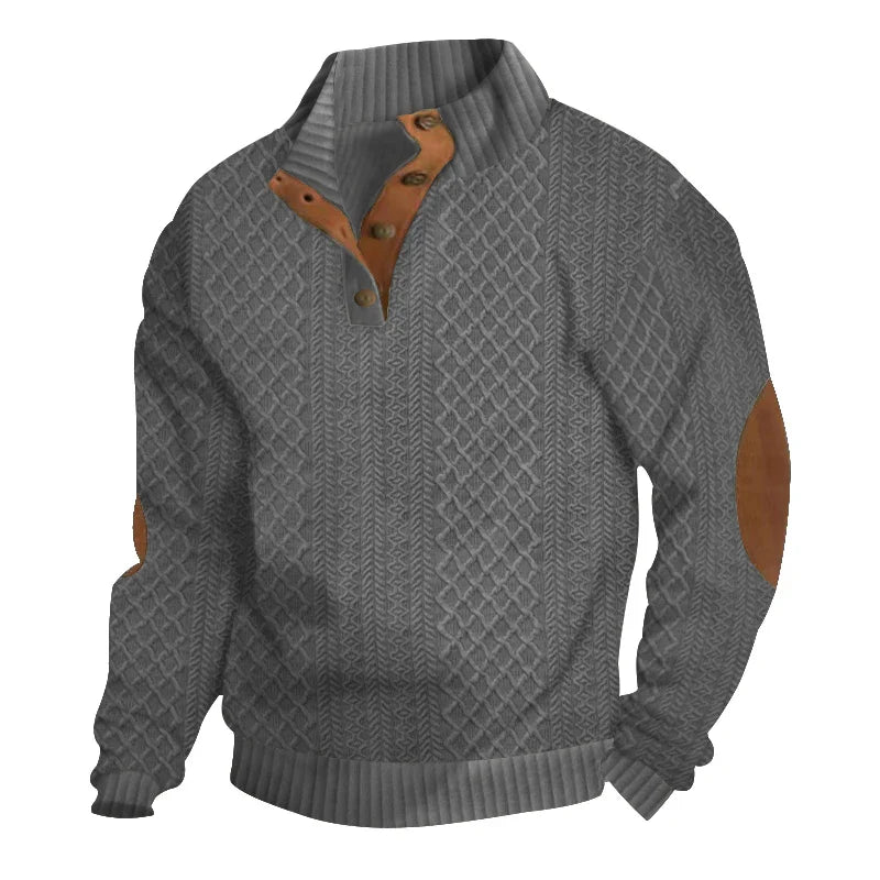 2024 Cross-Border Bestselling Euro Code Men’s Casual Jacquard Knitted Sweater - Standing Collar, Long-Sleeved, Button-Down