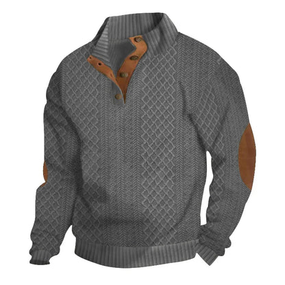 2024 Cross-Border Bestselling Euro Code Men’s Casual Jacquard Knitted Sweater - Standing Collar, Long-Sleeved, Button-Down