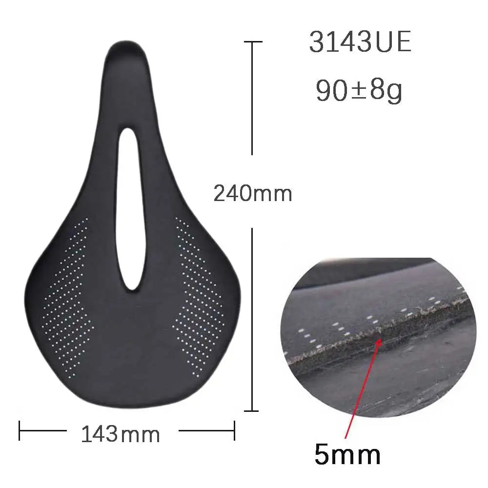 Elitaone MTB Carbon Saddle — 240x143mm Road Bike Seat | Super Light 90g UD Bare Carbon Finish